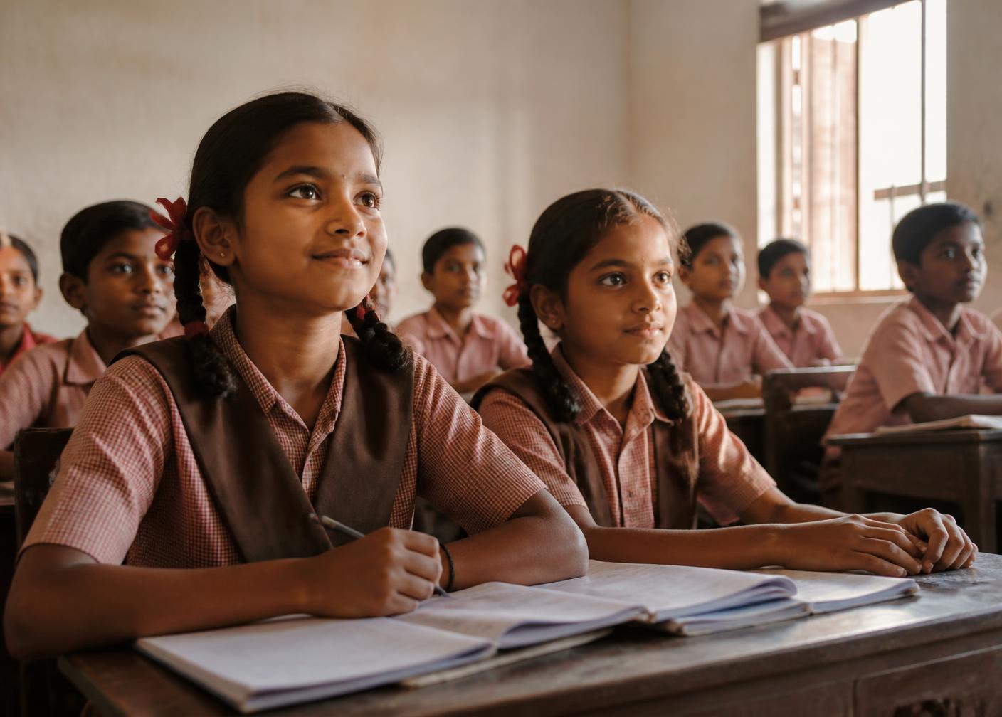 Students studying in a classroom in India